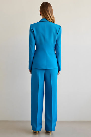 Blue Notched Lapel Single Breasted 2 Piece Women Formal Suits